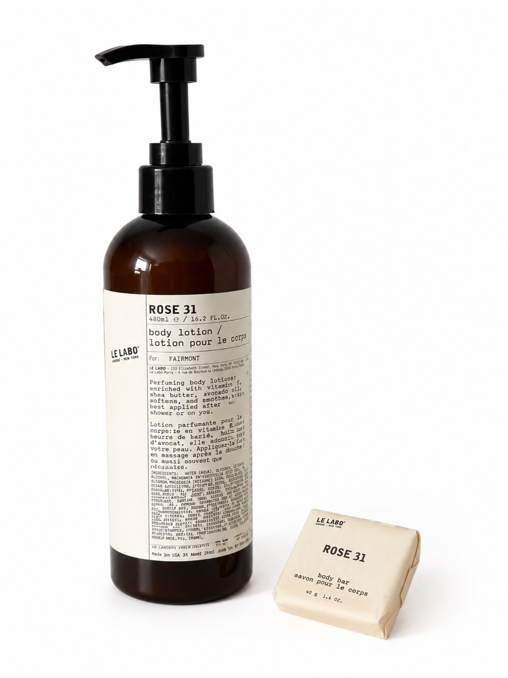 Le Labo Rose 31 Body Lotion & Mini Soap Set Fairmont Hotel Exclusive 85% Full